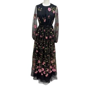 Giambattista Valli 40 Pre-Fall 23’ Black Rose Embroidered Long Sleeve Gown $7000